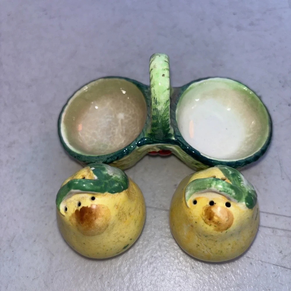 Vintage S&P Set 2 Pears in Basket Yellow Green Occupied Japan